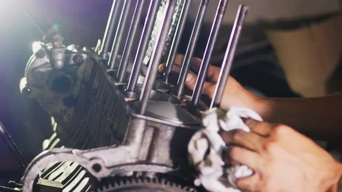Repair old car engine Stock Footage 91617457