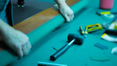 Repair, Padding and Assembly Master for Billiard Tables. Stock Footage 124655451