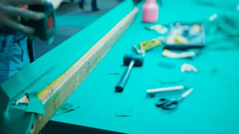 Repair, Padding and Assembly Master for Billiard Tables. Stock Footage 124655514