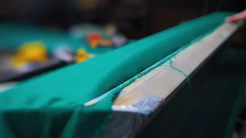 Repair, Padding and Assembly Master for Billiard Tables. Slow Motion Video. Stockbeeldmateriaal 124655584