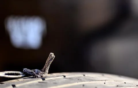 Repair plug being inserted to patch a nail tire puncture Stock Photos