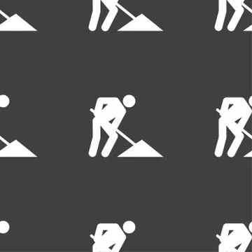 Repair of road, construction work icon sign. Seamless pattern on a gray backgrou イラスト素材