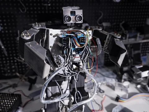 Repair the robot on the workbench Stock Photos