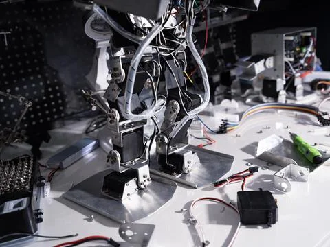 Repair the robot on the workbench Stock Photos