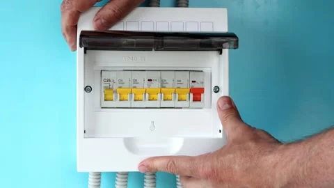 Repair of single phase consumer unit for household electrical network. Stock Footage 199001827