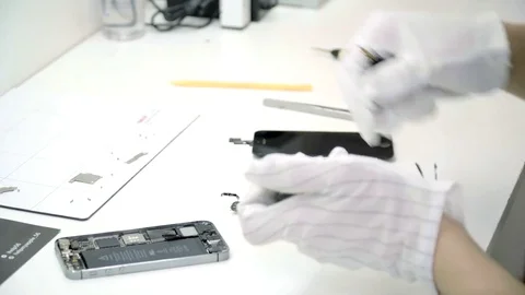 Repair of smartphones, phones Stock Footage