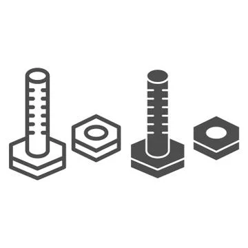Repair stationery line and solid icon. Structural bolt and screw with hex nut Stockillustratie