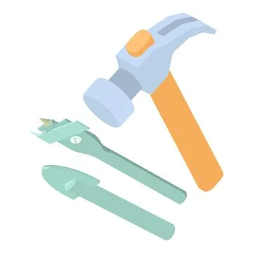Repair tool icon isometric vector. Hammer adjustable drill bit glass drill bit Stock Illustration