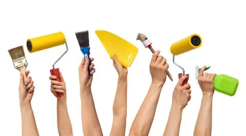 Repair tool kit in hands Stock Photos