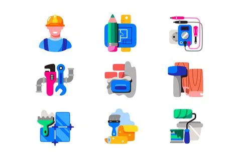 Repair tools and elements icon set Illustrazione stock