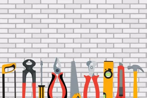 Repair Tools and Instruments on Brick Wall Vector Illustration B Ilustración de archivo