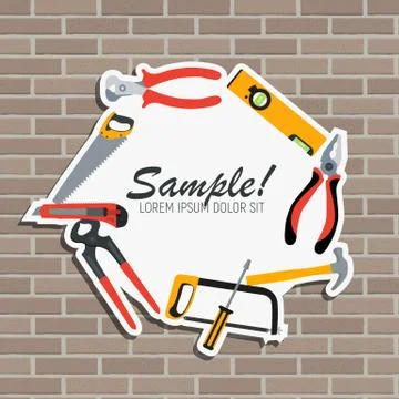 Repair Tools and Instruments on Brick Wall Vector Illustration Background Ilustración de archivo