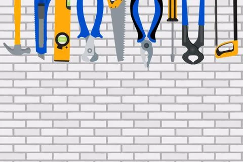 Repair Tools and Instruments on Brick Wall Illustration B Ilustración de archivo