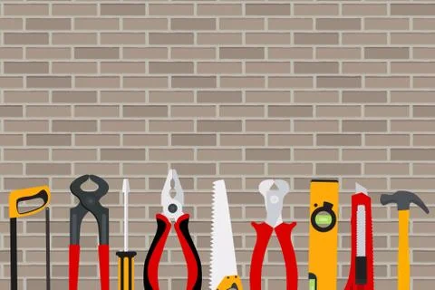 Repair Tools and Instruments on Brick Wall Illustration B Ilustración de archivo