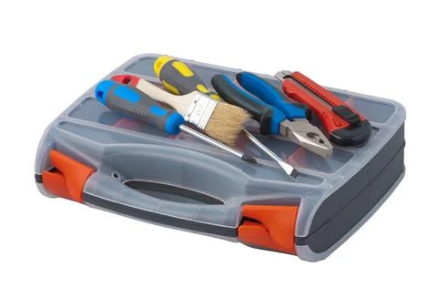 Repair tools are on the plastic box. Repair tools are on the plastic box i... Stock Photos