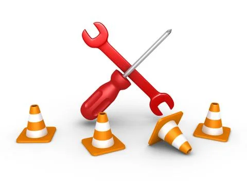 Repair tools behind traffic cones Stock Illustration