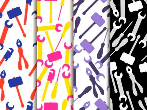 Repair tools seamless pattern. Set of vector backgrounds Stock Illustration