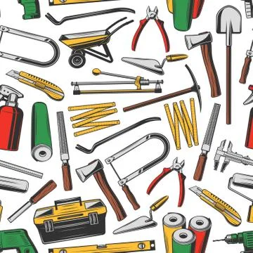 Repair tools seamless pattern, work instruments Stock Illustration