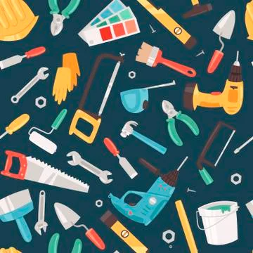 Repair tools service seamless pattern vector illustration. Home repair Stock Illustration