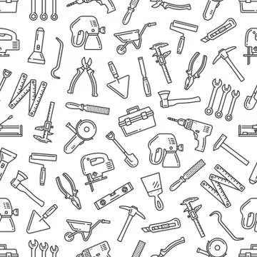 Repair tools thin line seamless pattern background Illustrazione stock