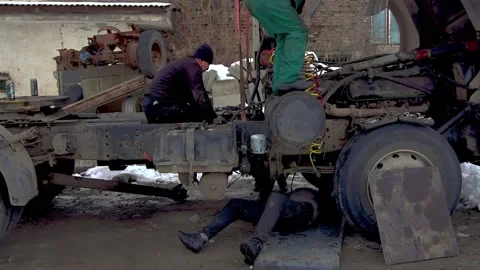 Repair of trucks. Stock Footage 231430135