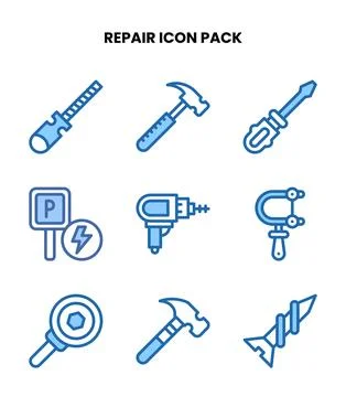 Repair Two Colour Bundle Icons Pack Stock Illustration