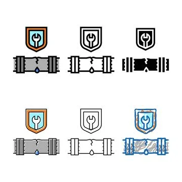 Repair types broken pipeline construction color icon vector Stock Illustration
