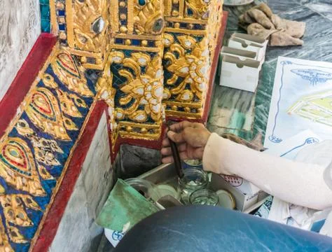 Repair wat phra kaew, temple of the emerald buddha, bangkok, thailand Stock Photos