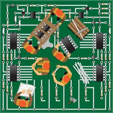 Repair work of the electronic circuit. Stock Illustration
