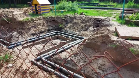 Repair work to replace and reconstruct the old underground pipeline with a new Stockbeeldmateriaal 297850788