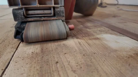 Repair work on a wooden floor using power tools. Apartment renovation Stock Footage 268328664