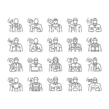 Repair worker engineer man icons set vector Stock Illustration