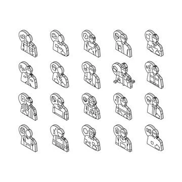 Repair worker engineer man isometric icons set vector Stock Illustration