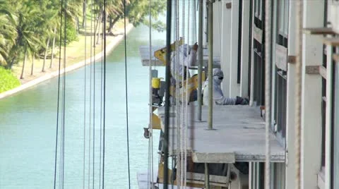 Repair Workers Highrise Stock Footage 12616196