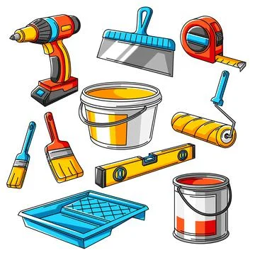Repair working tools set. Equipment for construction industry. Stock Illustration