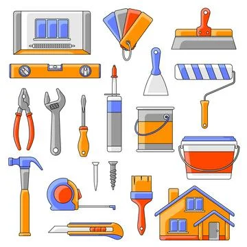 Repair working tools set. Equipment for construction industry and business. Stock Illustration