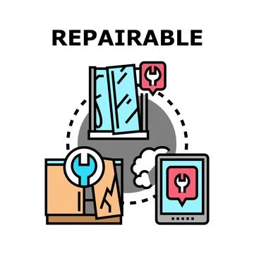Repairable concept with broken window and tablet Stock Illustration