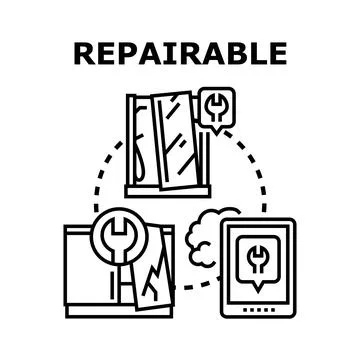 Repairable concept with broken window and tablet Stock Illustration