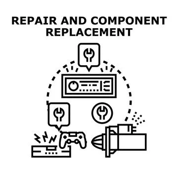 Repairing and replacing electronic mechanical components concept Stock Illustration
