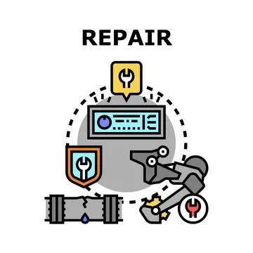 Repairing broken pipe with automated technology concept Ilustração Stock