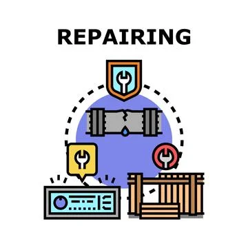 Repairing broken pipe system and fixing damage concept Stock Illustration