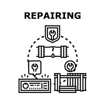 Repairing broken pipe system and fixing damage concept Ilustración de archivo