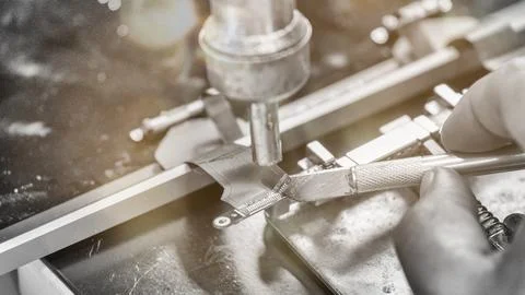 Repairing computer connector in electronics lab with precision tools close-up 写真素材