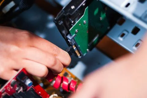 Repairing computer hardware tech workshop action indoor close-up efficiency Stock Photos