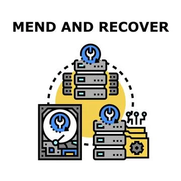 Repairing data disk hardware and information recovery service 库存插图