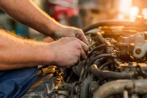 Repairing an engine close-up 스톡 사진
