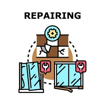 Repairing home damage elements fixing service concept Stock Illustration