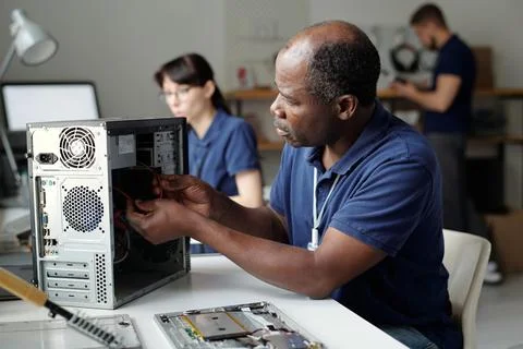 Repairing parts of computer processor Stock Photos