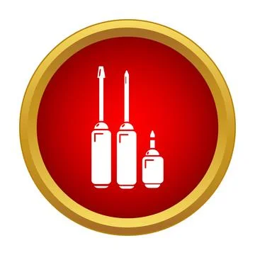 Repairing tools icon showcasing screwdrivers in red circle Stock Illustration