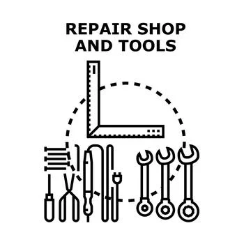 Repairing work instruments and equipment for service shop Stock Illustration